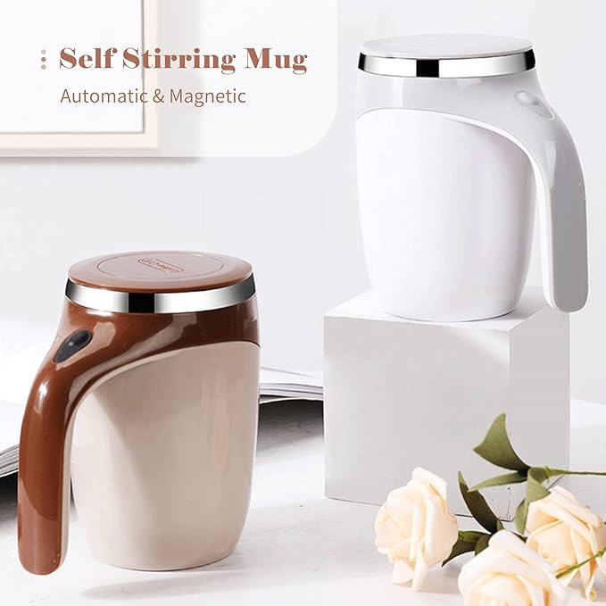 White Self-Stirring Mug Electric Auto-Stirring Cup with Lid