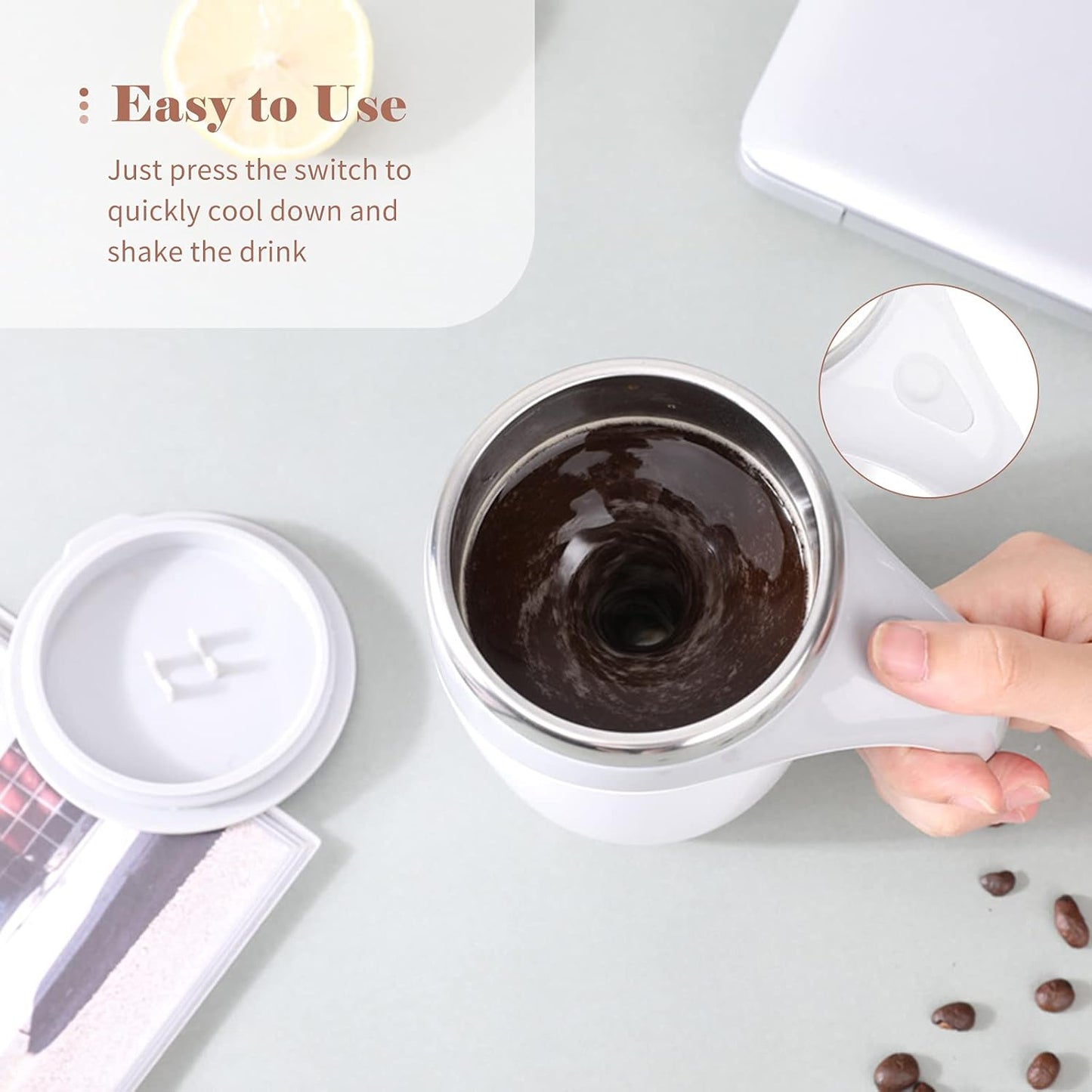 White Self-Stirring Mug Electric Auto-Stirring Cup with Lid