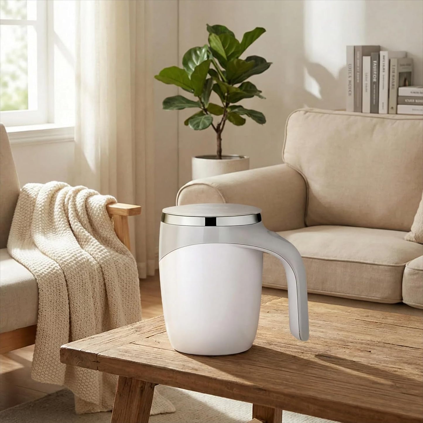 White Self-Stirring Mug Electric Auto-Stirring Cup with Lid